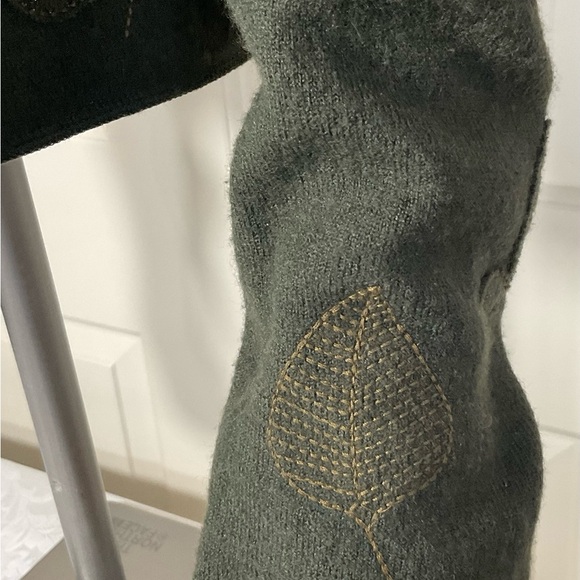 Vintage JONES NEW YORK Merino Wool Cardigan Sweater Size P/L Green Applique - Picture 6 of 11